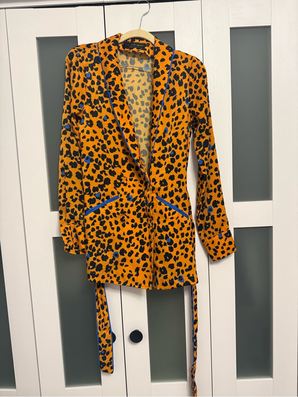 House of Harlow 1960 Mustard and Black Leopard-Print Longline Blazer Longsleeve